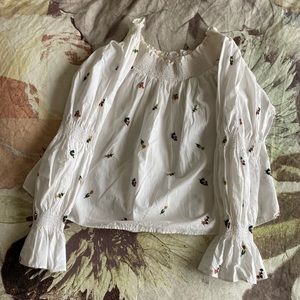 J Crew Off the Shoulder Embroidered Shirt